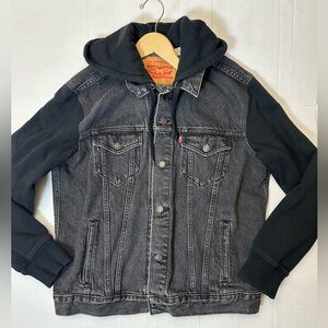 Levi's Men's Black Denim Trucker Jacket with Hoodie